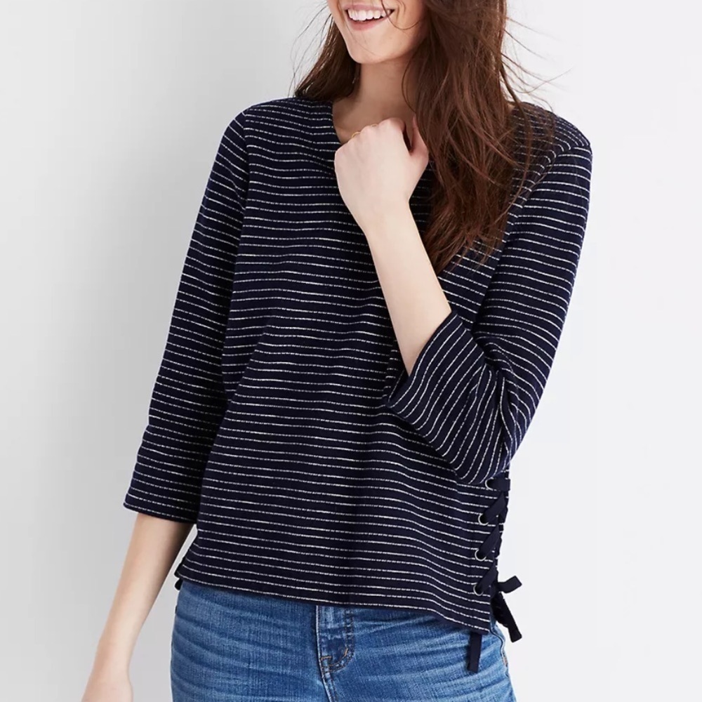 Madewell Navy Striped Side-Lace Top